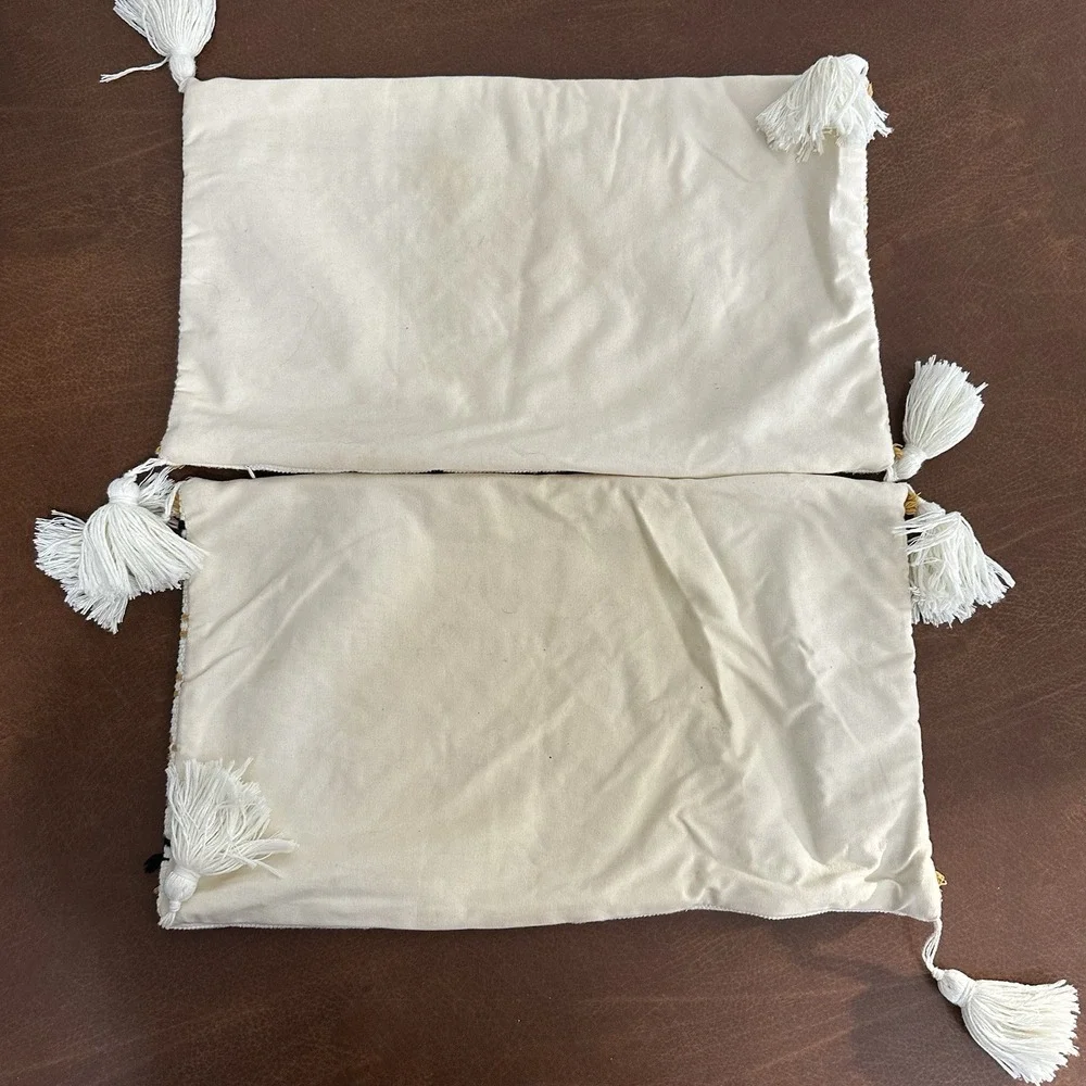Opal House Toss Pillow Cases Lot of 2 Gold Cream & Brown w/Tassels 1 Yellow Case